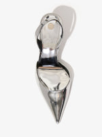 Aerial image of Slash Slingback Pumps in Mirrored Metallic in SILVER SPECCHIO