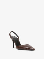 3/4 Front image of Slash Slingback Pumps in Embossed Python in CHOCOLATE