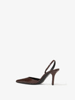 3/4 Back image of Slash Slingback Pumps in Embossed Python in CHOCOLATE