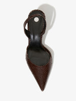 Aerial image of Slash Slingback Pumps in Embossed Python in CHOCOLATE