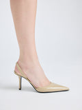 Proenza Schouler image of model wearing Slash Slingback Pumps in Spazzolato Leather in camel