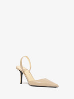 Proenza Schouler front 3/4 image of Slash Slingback Pumps in Spazzolato Leather in camel