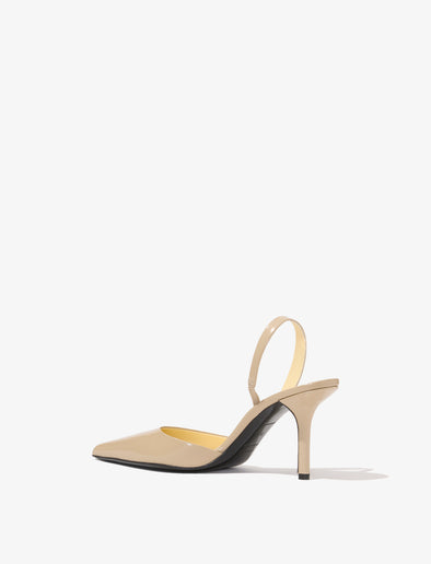 Proenza Schouler back 3/4 image of Slash Slingback Pumps in Spazzolato Leather in camel