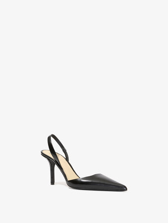 Proenza Schouler front 3/4 image of Slash Slingback Pumps in Spazzolato Leather in black