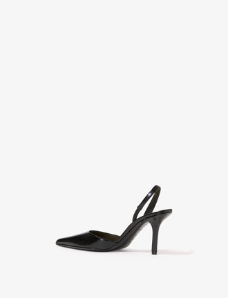 Proenza Schouler back 3/4 image of Slash Slingback Pumps in Spazzolato Leather in black