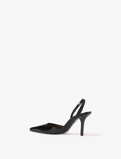 Proenza Schouler back 3/4 image of Slash Slingback Pumps in Spazzolato Leather in black