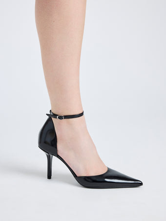 Slash Ankle Strap Pumps in Spazzolato Leather