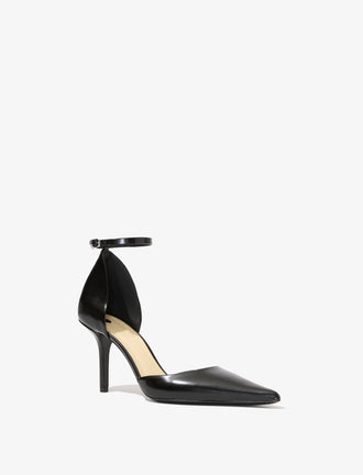 Proenza Schouler Front 3/4 image of Slash Ankle Strap Pumps in Spazzolato Leather in black