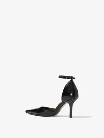 Proenza Schouler Back 3/4 image of Slash Ankle Strap Pumps in Spazzolato Leather in black