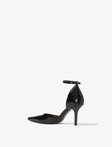 Proenza Schouler Back 3/4 image of Slash Ankle Strap Pumps in Spazzolato Leather in black