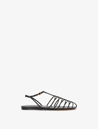 Front image of Tee Cage Flat Sandals in BLACK