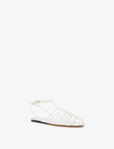 3/4 Front image of Tee Cage Flat Sandals in WHITE