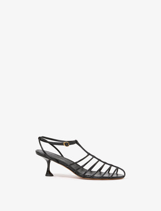 Front image of Tee Cage Sandals in BLACK