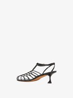 3/4 Back image of Tee Cage Sandals in BLACK
