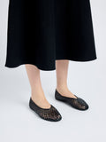 Image of model wearing Tee Perforated Ballerina Flats in BLACK