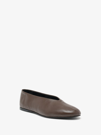 Proenza Schouler front 3/4 image of Tee Ballet Flats in Nappa in mahogany