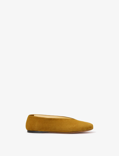 Side image of Tee Ballet Flats in Suede in OCHRE