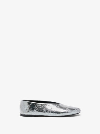 Proenza Schouler side image of Tee Ballet Flats in Crinkle Metallic in silver