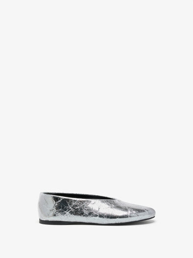 Proenza Schouler side image of Tee Ballet Flats in Crinkle Metallic in silver