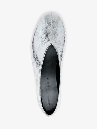 Proenza Schouler aerial image of Tee Ballet Flats in Crinkle Metallic in silver