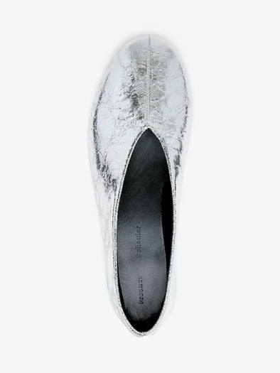 Proenza Schouler aerial image of Tee Ballet Flats in Crinkle Metallic in silver