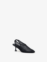 3/4 Front image of Tee Perforated Slingback Pumps in BLACK