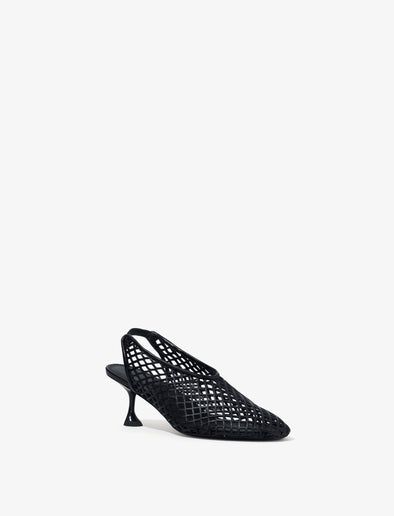 3/4 Front image of Tee Perforated Slingback Pumps in BLACK