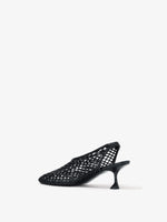 3/4 Back image of Tee Perforated Slingback Pumps in BLACK