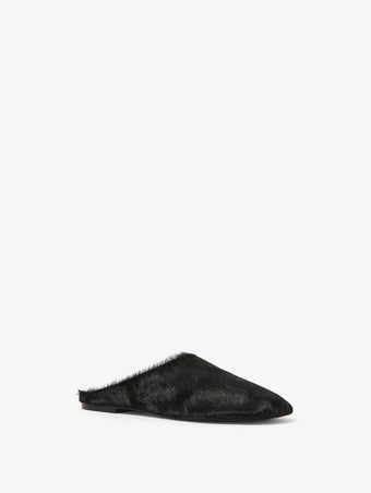 3/4 Front image of Glove Slippers in Haircalf in BLACK