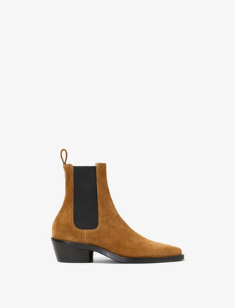 Front image of Bronco Chelsea Boots in Suede in TOBACCO