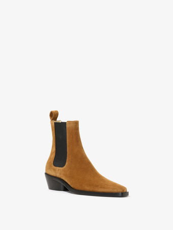 3/4 Front image of Bronco Chelsea Boots in Suede in TOBACCO