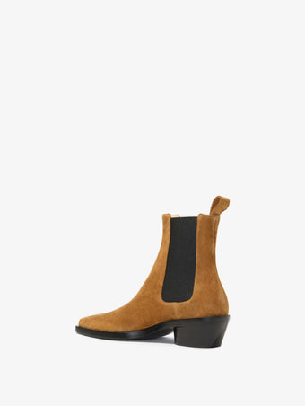 3/4 Back image of Bronco Chelsea Boots in Suede in TOBACCO