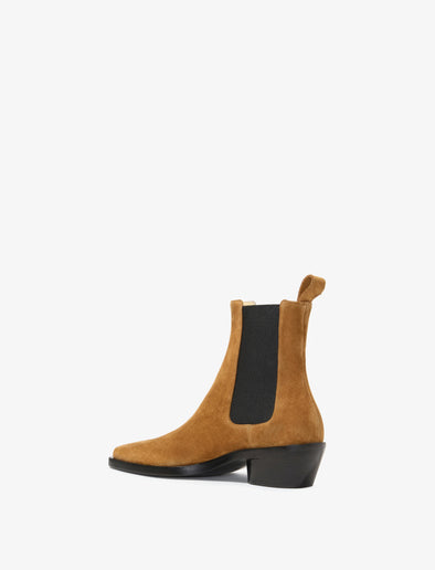 3/4 Back image of Bronco Chelsea Boots in Suede in TOBACCO