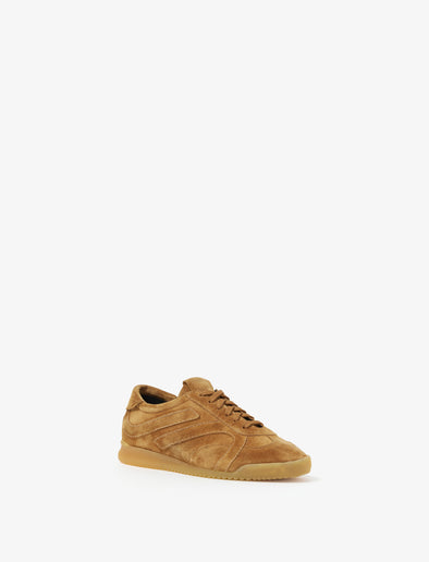 Front 3/4 image of Track Sneakers in Suede in Tobacco