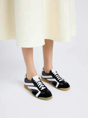 Proenza Schouler on model image of Track Sneakers in black with white stripes