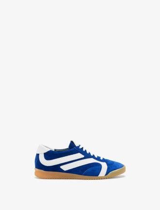 Proenza Schouler side image of Track Sneakers in cobalt with white stripes