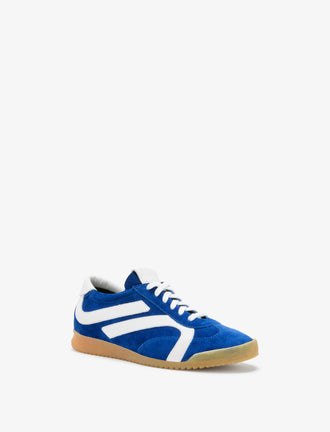 Proenza Schouler front 3/4 image of Track Sneakers in cobalt with white stripes