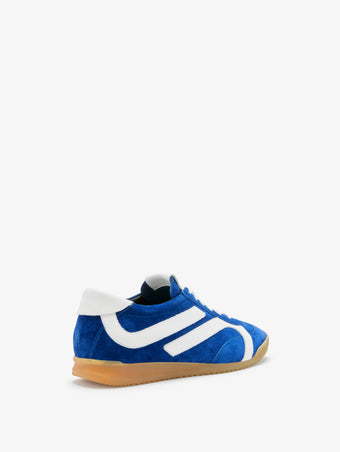 Proenza Schouler back 3/4 image of Track Sneakers in cobalt with white stripes