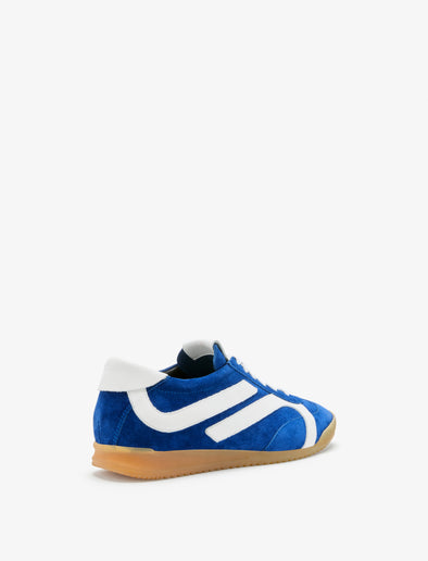 Proenza Schouler back 3/4 image of Track Sneakers in cobalt with white stripes