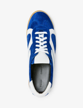 Proenza Schouler aerial image of Track Sneakers in cobalt with white stripes