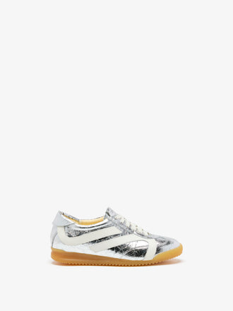 Proenza Schouler side image of Track Sneakers in Crinkled Metallic in silver