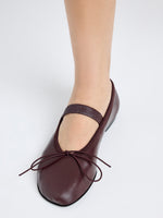 Image of model wearing Glove Mary Jane Ballet Flats in OXBLOOD