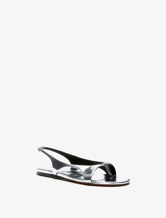 3/4 Front image of Slash Flat Thong Sandals in Silver
