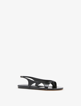 3/4 Front image of Slash Flat Thong Sandals in Black