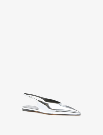3/4 Front image of Slash Flat Slingbacks in Silver