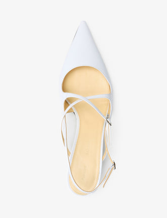 Aerial image of Slash Crossover Slingback Pumps in White