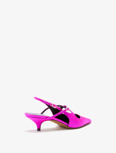 3/4 Back image of Slash Crossover Slingback Pumps in Fuchsia