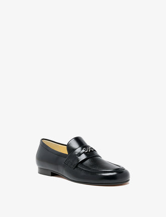 Proenza Schouler Front 3/4 image of Mini Monogram Loafers in Black