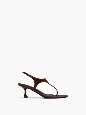 Front image of Tee Thong Sandals in slick nappa in chocolate
