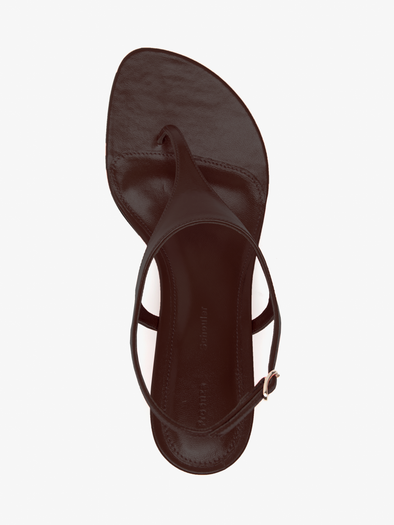 Aerial image of Tee Thong Sandals in slick nappa in chocolate